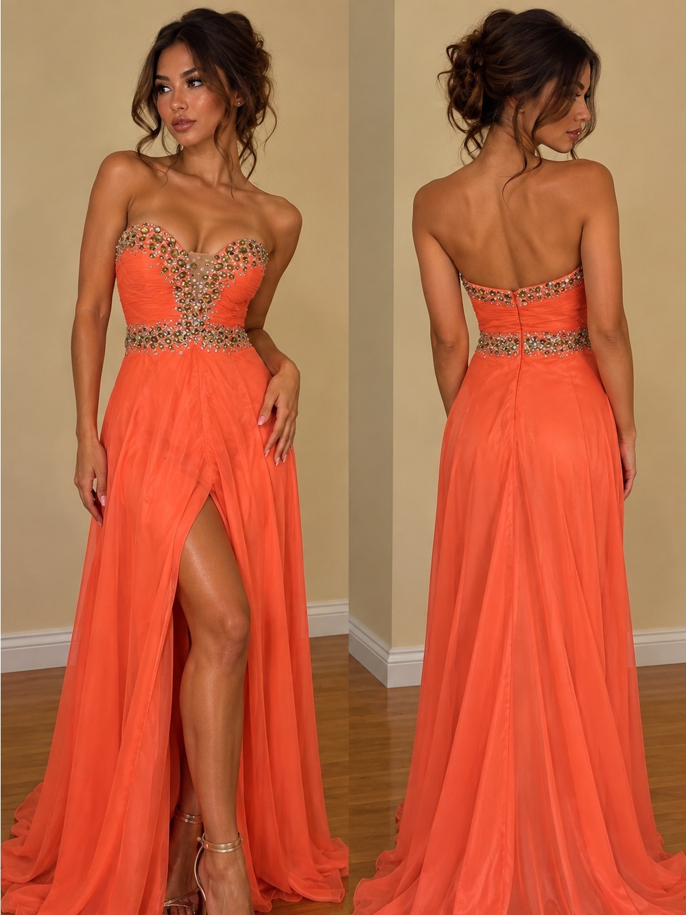 Orange Rhinestone Dress